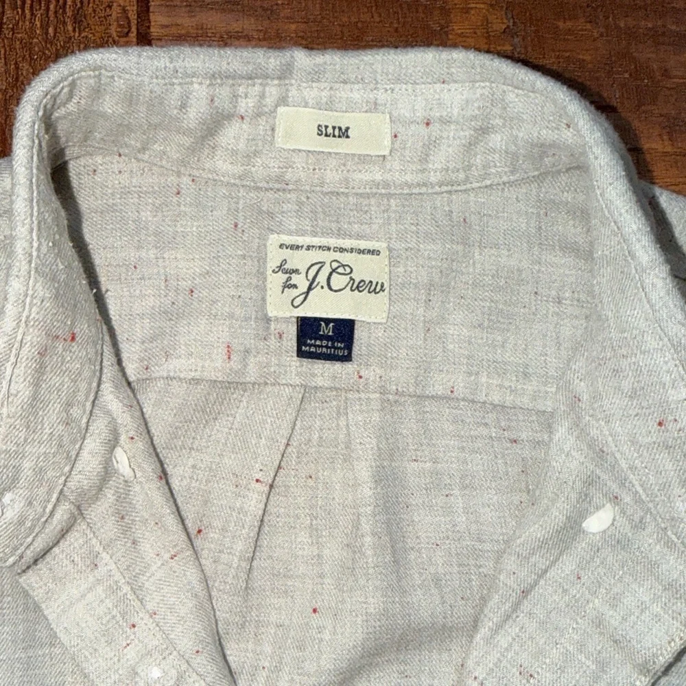 J. Crew Men's Light Gray Casual Button-Down Slim Shirt, Medium